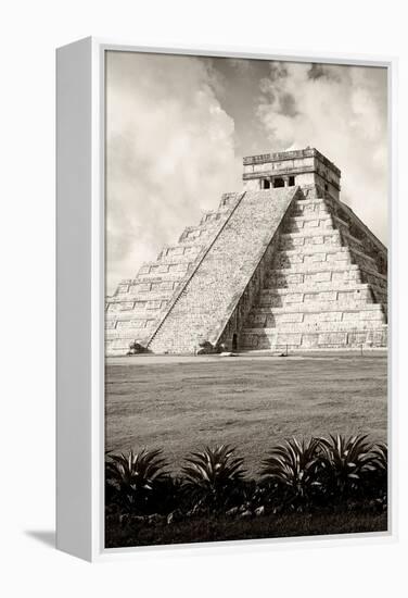 ¡Viva Mexico! B&W Collection - El Castillo Pyramid X - Chichen Itza-Philippe Hugonnard-Framed Premier Image Canvas