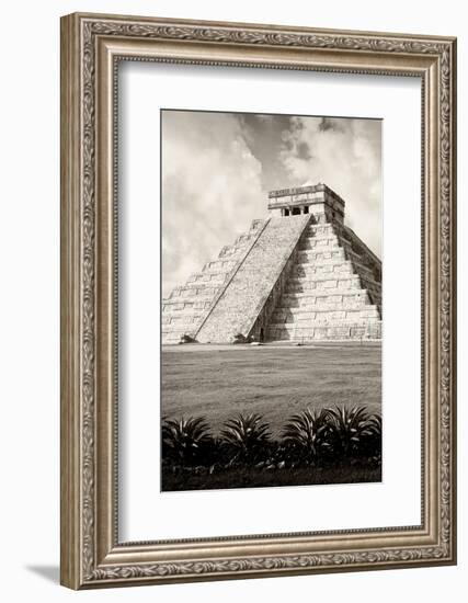 ¡Viva Mexico! B&W Collection - El Castillo Pyramid X - Chichen Itza-Philippe Hugonnard-Framed Photographic Print