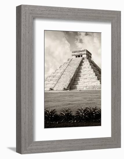 ¡Viva Mexico! B&W Collection - El Castillo Pyramid X - Chichen Itza-Philippe Hugonnard-Framed Photographic Print