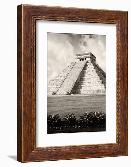 ¡Viva Mexico! B&W Collection - El Castillo Pyramid X - Chichen Itza-Philippe Hugonnard-Framed Photographic Print