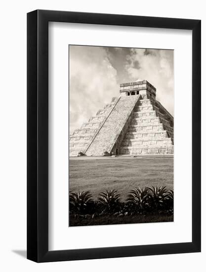 ¡Viva Mexico! B&W Collection - El Castillo Pyramid X - Chichen Itza-Philippe Hugonnard-Framed Photographic Print