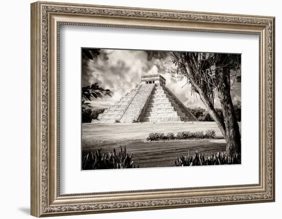 ¡Viva Mexico! B&W Collection - El Castillo Pyramid XII - Chichen Itza-Philippe Hugonnard-Framed Photographic Print