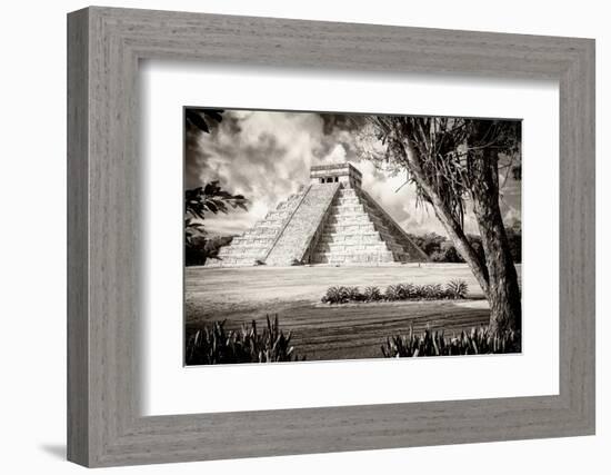 ¡Viva Mexico! B&W Collection - El Castillo Pyramid XII - Chichen Itza-Philippe Hugonnard-Framed Photographic Print