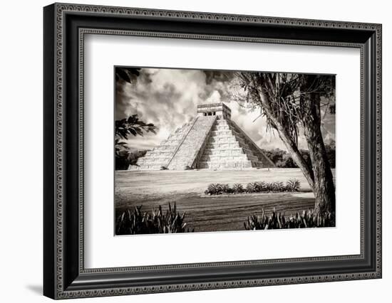 ¡Viva Mexico! B&W Collection - El Castillo Pyramid XII - Chichen Itza-Philippe Hugonnard-Framed Photographic Print