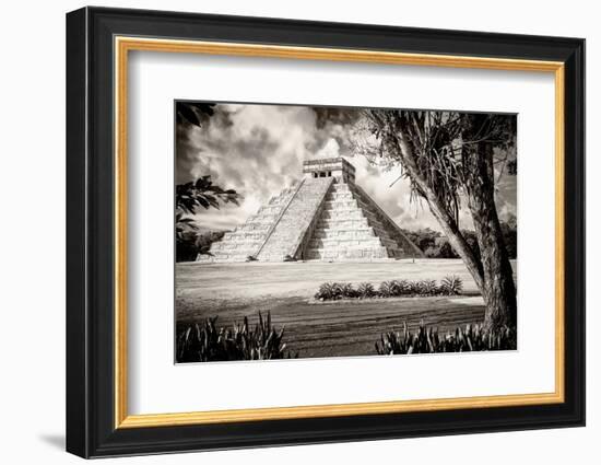 ¡Viva Mexico! B&W Collection - El Castillo Pyramid XII - Chichen Itza-Philippe Hugonnard-Framed Photographic Print