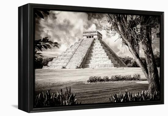 ¡Viva Mexico! B&W Collection - El Castillo Pyramid XII - Chichen Itza-Philippe Hugonnard-Framed Premier Image Canvas