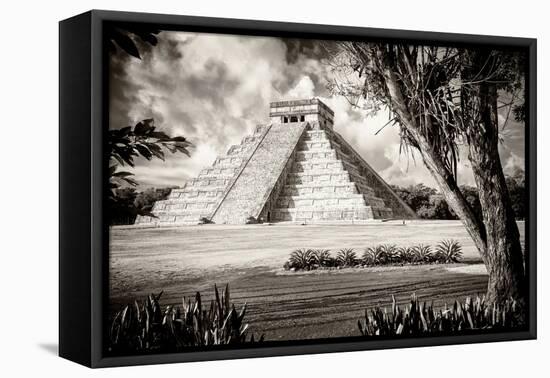 ¡Viva Mexico! B&W Collection - El Castillo Pyramid XII - Chichen Itza-Philippe Hugonnard-Framed Premier Image Canvas