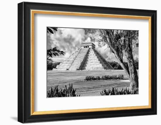 ¡Viva Mexico! B&W Collection - El Castillo Pyramid XIII - Chichen Itza-Philippe Hugonnard-Framed Photographic Print