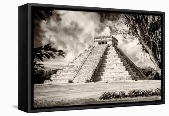 ¡Viva Mexico! B&W Collection - El Castillo Pyramid XIV - Chichen Itza-Philippe Hugonnard-Framed Premier Image Canvas