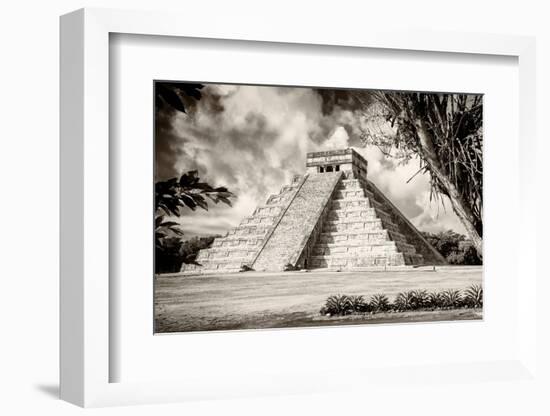 ¡Viva Mexico! B&W Collection - El Castillo Pyramid XIV - Chichen Itza-Philippe Hugonnard-Framed Photographic Print