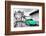 ¡Viva Mexico! B&W Collection - Green VW Beetle Car in San Cristobal de Las Casas-Philippe Hugonnard-Framed Photographic Print