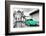 ¡Viva Mexico! B&W Collection - Green VW Beetle Car in San Cristobal de Las Casas-Philippe Hugonnard-Framed Photographic Print