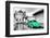 ¡Viva Mexico! B&W Collection - Green VW Beetle Car in San Cristobal de Las Casas-Philippe Hugonnard-Framed Photographic Print