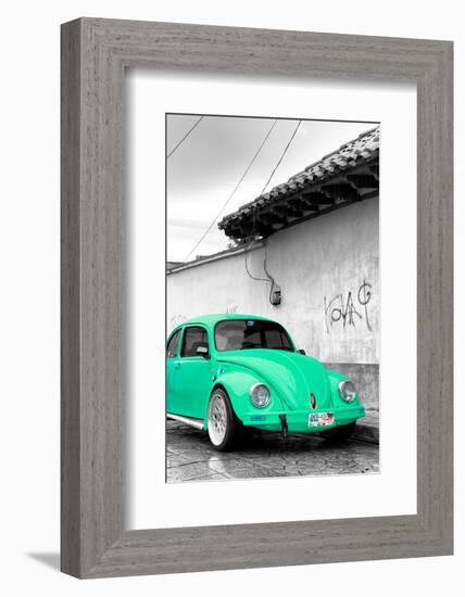 ¡Viva Mexico! B&W Collection - Green VW Beetle in San Cristobal de Las Casas-Philippe Hugonnard-Framed Photographic Print