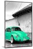 ¡Viva Mexico! B&W Collection - Green VW Beetle in San Cristobal de Las Casas-Philippe Hugonnard-Mounted Photographic Print