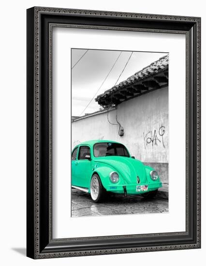 ¡Viva Mexico! B&W Collection - Green VW Beetle in San Cristobal de Las Casas-Philippe Hugonnard-Framed Photographic Print