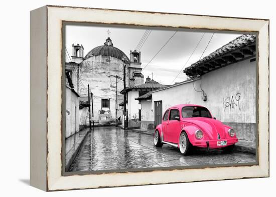 ?Viva Mexico! B&W Collection - Hot Pink VW Beetle Car in San Cristobal de Las Casas-Philippe Hugonnard-Framed Premier Image Canvas