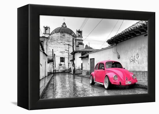 ?Viva Mexico! B&W Collection - Hot Pink VW Beetle Car in San Cristobal de Las Casas-Philippe Hugonnard-Framed Premier Image Canvas