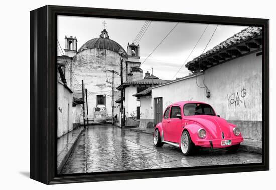 ?Viva Mexico! B&W Collection - Hot Pink VW Beetle Car in San Cristobal de Las Casas-Philippe Hugonnard-Framed Premier Image Canvas