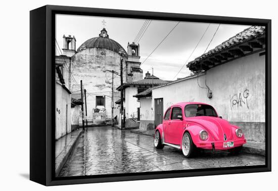 ?Viva Mexico! B&W Collection - Hot Pink VW Beetle Car in San Cristobal de Las Casas-Philippe Hugonnard-Framed Premier Image Canvas