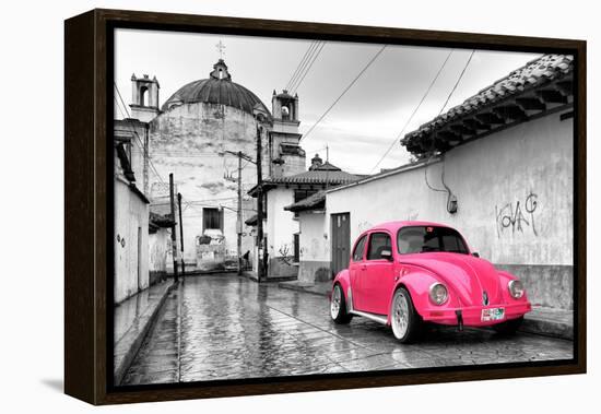 ?Viva Mexico! B&W Collection - Hot Pink VW Beetle Car in San Cristobal de Las Casas-Philippe Hugonnard-Framed Premier Image Canvas