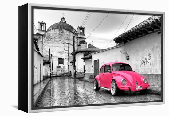 ?Viva Mexico! B&W Collection - Hot Pink VW Beetle Car in San Cristobal de Las Casas-Philippe Hugonnard-Framed Premier Image Canvas