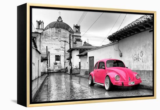 ?Viva Mexico! B&W Collection - Hot Pink VW Beetle Car in San Cristobal de Las Casas-Philippe Hugonnard-Framed Premier Image Canvas