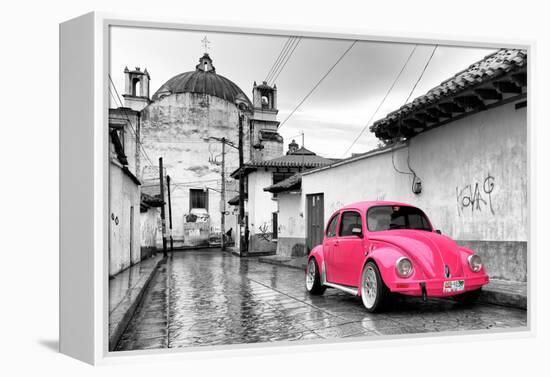 ?Viva Mexico! B&W Collection - Hot Pink VW Beetle Car in San Cristobal de Las Casas-Philippe Hugonnard-Framed Premier Image Canvas