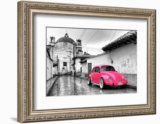 ?Viva Mexico! B&W Collection - Hot Pink VW Beetle Car in San Cristobal de Las Casas-Philippe Hugonnard-Framed Premium Photographic Print