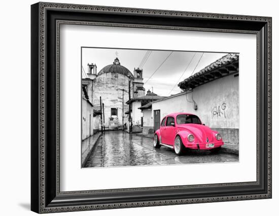 ?Viva Mexico! B&W Collection - Hot Pink VW Beetle Car in San Cristobal de Las Casas-Philippe Hugonnard-Framed Premium Photographic Print
