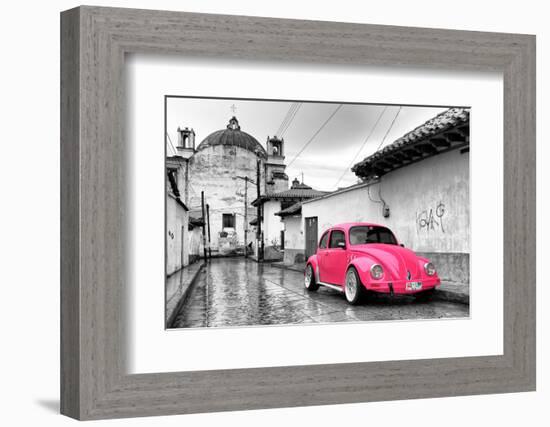 ?Viva Mexico! B&W Collection - Hot Pink VW Beetle Car in San Cristobal de Las Casas-Philippe Hugonnard-Framed Photographic Print