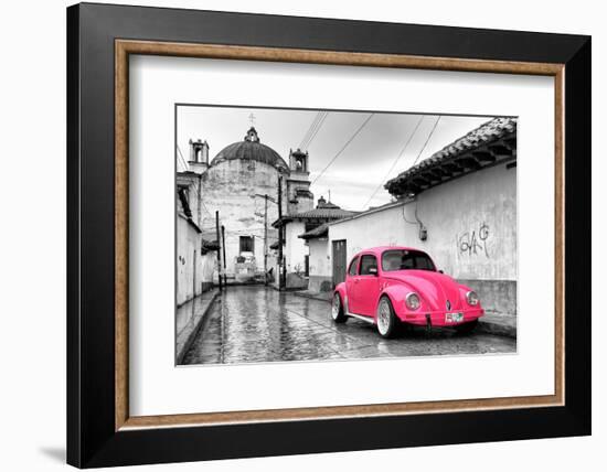 ?Viva Mexico! B&W Collection - Hot Pink VW Beetle Car in San Cristobal de Las Casas-Philippe Hugonnard-Framed Photographic Print