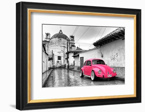 ?Viva Mexico! B&W Collection - Hot Pink VW Beetle Car in San Cristobal de Las Casas-Philippe Hugonnard-Framed Photographic Print