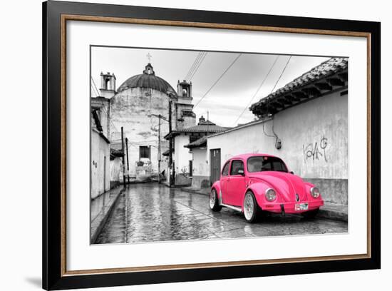 ?Viva Mexico! B&W Collection - Hot Pink VW Beetle Car in San Cristobal de Las Casas-Philippe Hugonnard-Framed Photographic Print