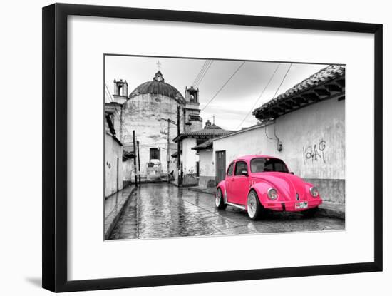 ?Viva Mexico! B&W Collection - Hot Pink VW Beetle Car in San Cristobal de Las Casas-Philippe Hugonnard-Framed Photographic Print