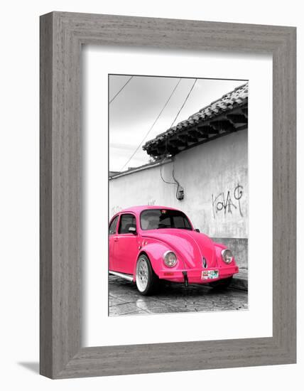 ¡Viva Mexico! B&W Collection - Hot Pink VW Beetle in San Cristobal de Las Casas-Philippe Hugonnard-Framed Photographic Print