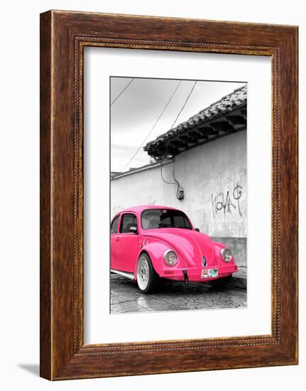 ¡Viva Mexico! B&W Collection - Hot Pink VW Beetle in San Cristobal de Las Casas-Philippe Hugonnard-Framed Photographic Print