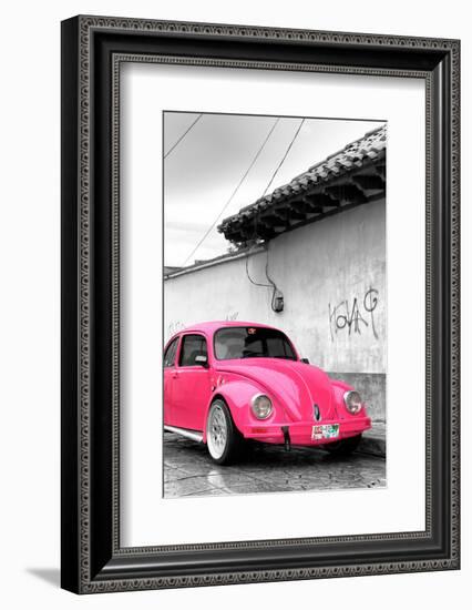 ¡Viva Mexico! B&W Collection - Hot Pink VW Beetle in San Cristobal de Las Casas-Philippe Hugonnard-Framed Photographic Print