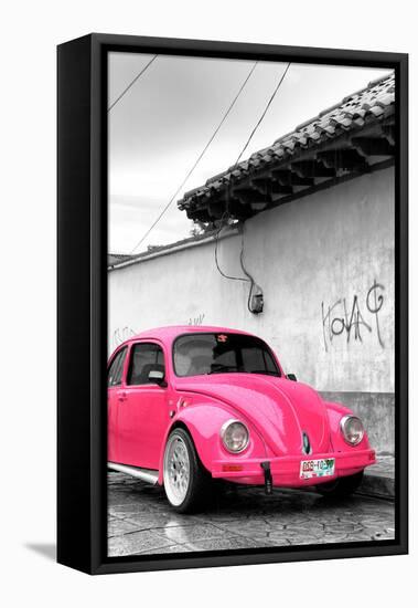 ¡Viva Mexico! B&W Collection - Hot Pink VW Beetle in San Cristobal de Las Casas-Philippe Hugonnard-Framed Premier Image Canvas