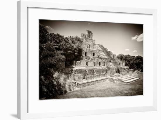 ¡Viva Mexico! B&W Collection - Maya Archaeological Site VI - Campeche-Philippe Hugonnard-Framed Photographic Print