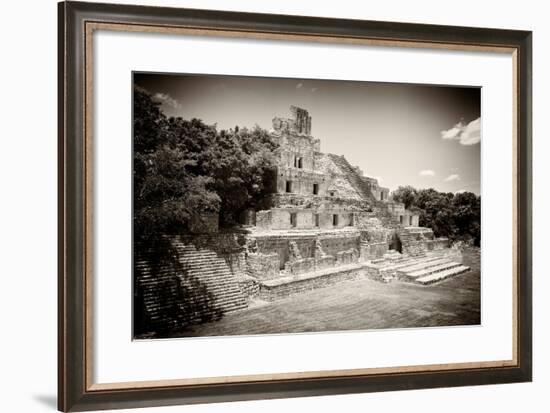 ¡Viva Mexico! B&W Collection - Maya Archaeological Site VI - Campeche-Philippe Hugonnard-Framed Photographic Print