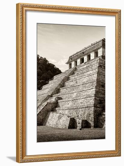 ¡Viva Mexico! B&W Collection - Mayan Temple of Inscriptions II - Palenque-Philippe Hugonnard-Framed Photographic Print