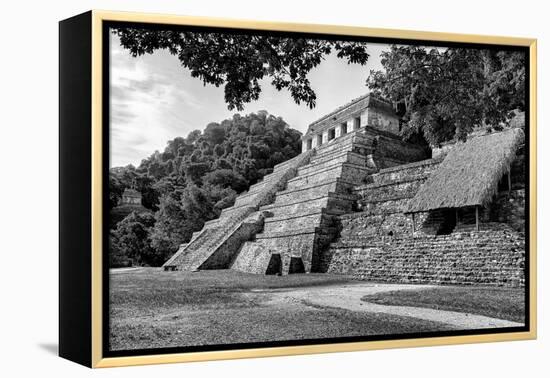 ¡Viva Mexico! B&W Collection - Mayan Temple of Inscriptions in Palenque III-Philippe Hugonnard-Framed Premier Image Canvas