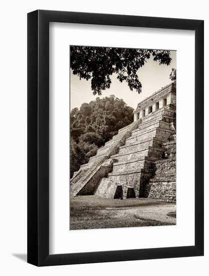 ¡Viva Mexico! B&W Collection - Mayan Temple of Inscriptions in Palenque VI-Philippe Hugonnard-Framed Photographic Print