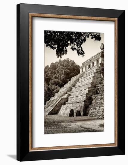 ¡Viva Mexico! B&W Collection - Mayan Temple of Inscriptions in Palenque VI-Philippe Hugonnard-Framed Photographic Print