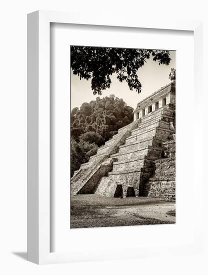 ¡Viva Mexico! B&W Collection - Mayan Temple of Inscriptions in Palenque VI-Philippe Hugonnard-Framed Photographic Print