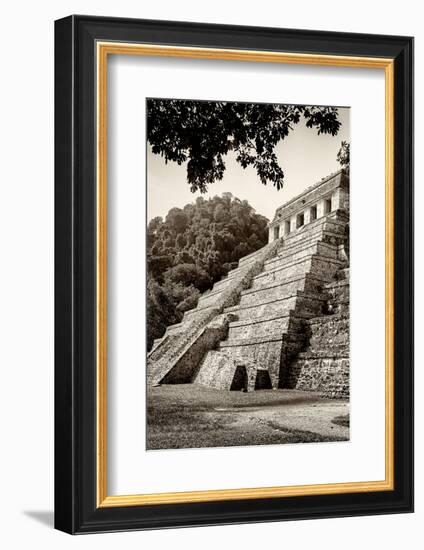 ¡Viva Mexico! B&W Collection - Mayan Temple of Inscriptions in Palenque VI-Philippe Hugonnard-Framed Photographic Print