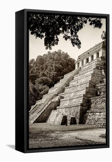 ¡Viva Mexico! B&W Collection - Mayan Temple of Inscriptions in Palenque VI-Philippe Hugonnard-Framed Premier Image Canvas