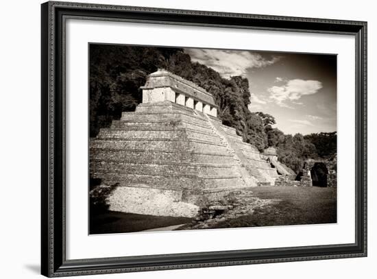 ¡Viva Mexico! B&W Collection - Mayan Temple of Inscriptions in Palenque-Philippe Hugonnard-Framed Photographic Print