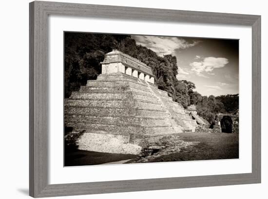 ¡Viva Mexico! B&W Collection - Mayan Temple of Inscriptions in Palenque-Philippe Hugonnard-Framed Photographic Print